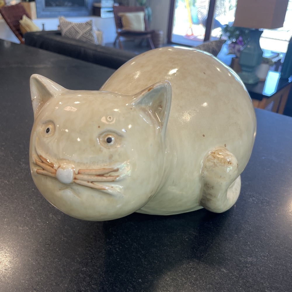 RARE Vintage Mid Century Modern Art Pottery Cat Kitty Figure Figurine Large CAT!
